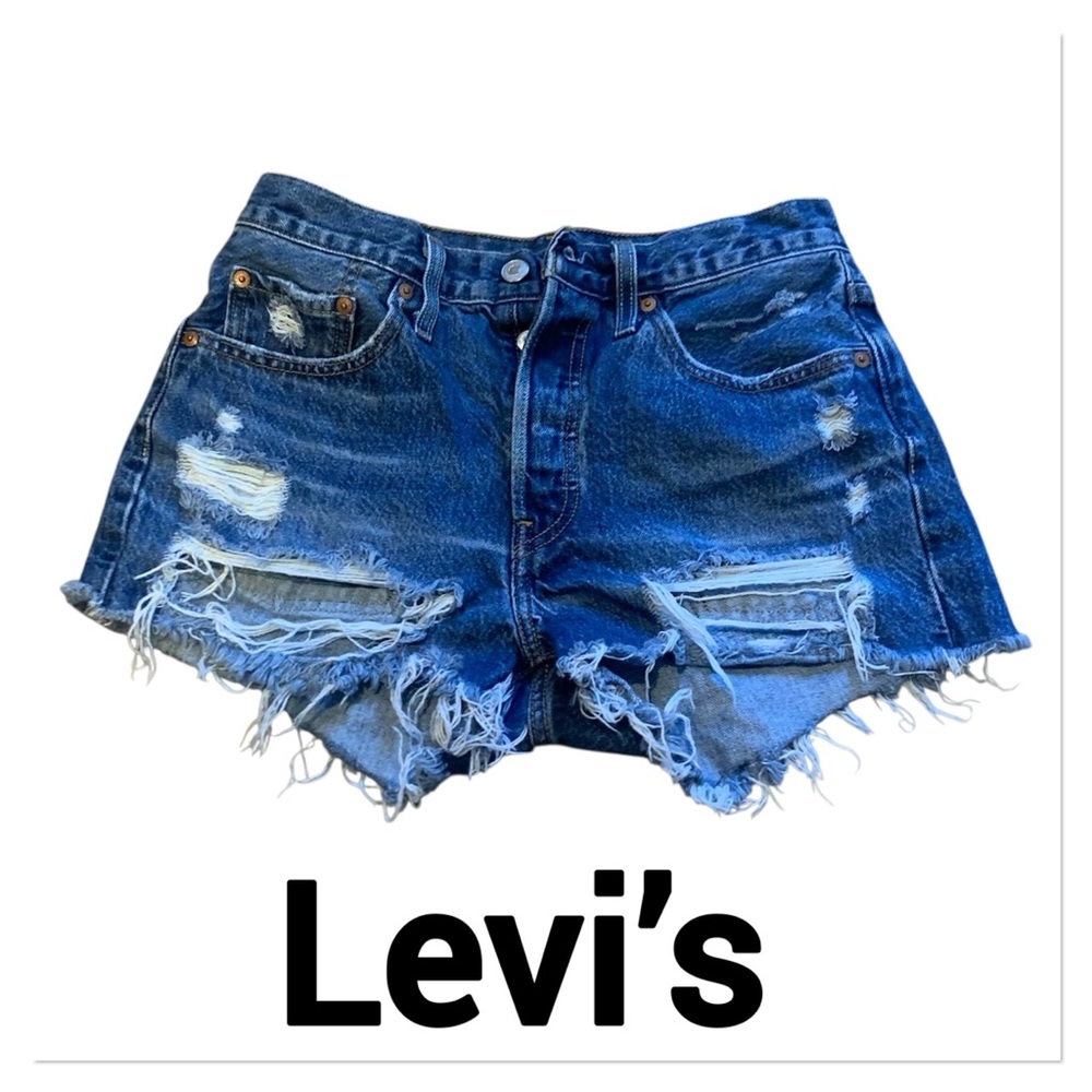 LEVI’S Custom Distressed 501 Button Fly Denim Shorts size 27